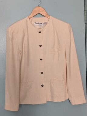 Anne Klein II Cream 100% Silk Collarless Blazer Jacket Size 8 Vintage